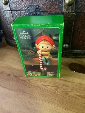 Hallmark Elf Stocking Hanger with Red Hat and Green Box